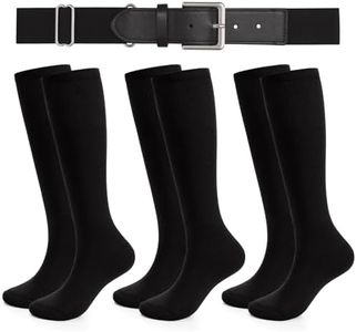 XZQTIVE 3 Pairs of Baseball Socks and 1 Baseball Belt Combo Set Adjustable Softball Belt and Softball Socks for Youth Adult
