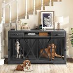 YITAHOME 63 Inch Double Dog Crate TV Stand with Power Outlet, Heavy Duty Wooden Dog Crate Furniture for 2 Dogs, Dog Kennel Indoor Furniture Double Sliding Barn Door Design Ideal for 2 Dogs, Dark Grey