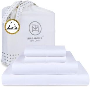 Threadmill Egyptian Cotton Queen Sheet Set | 100% Certified Egyptian Cotton Sheets for Queen Size Bed | Queen Bed Sheets Set with Snug Fit 16" Deep Pocket | Soft Cooling Sateen Bedding Set | White