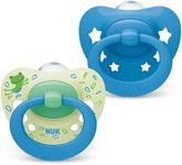 NUK Signature Baby Dummy | 6-18 Months | Soothes 95% of Babies | Heart-Shaped BPA-Free Silicone Pacifiers | Includes Case | Blue Stars | 2 Count