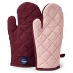 Encasa Heat Resistant Cotton Oven Gloves Mitts (2 Pc Set) - Quilted & Safe 18x30 cm - for Kitchen, Cooking & Baking, Grilling, Handling Hot Pots & Pans - Rich Maroon+Powder Pink