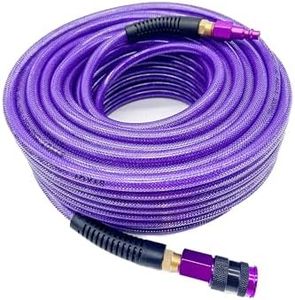 SYXQT Polyurethane(PU) 1/4-Inch Reinforced,Air Hose with 1/4” Swivel Industrial Quick Coupler and Plug,Bend Restrictor (Purple, 100FT)
