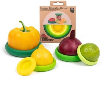Food Huggers 5pc Reusable Silicone Food Savers | BPA Free & Dishwasher Safe | Fruit & Vegetable Produce Storage for Onion, Tomato, Lemon, Banana, Cans & More | Round, Fresh Greens