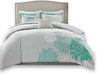 Comfort Spaces Enya Comforter Set-Modern Floral Design All Season Down Alternative Bedding, Matching Shams, Bedskirt, Decorative Pillows, Queen(90"x90"), Aqua