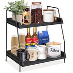 Megsooul Coffee Bar Accessories and Organizer Countertop, Coffee Station Organizer Kitchen Counter Shelf Organizer,Coffee Condiment Storage,Cup Lid Holder Countertop Shelf for Bathroom (Black)