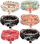 LOLIAS 6 Sets Bohemian Stackable Bead Bracelets Stretch Bracelet coil bracelet for Women Multilayered Bracelet Bangles Set Fashion Beads Jewelery