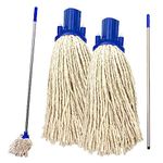 Floor Mop Handle with 2 Mop Heads Set – 120cm Long Aluminium Mop Handle and Pack of 2 String Mop Heads Replacement Cleaning (Blue)