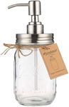 Plomkeest 16oz Mason Jar Soap Dispenser Clear Glass Jar Soap Dispenser with Rust Proof Stainless Steel Pump Liquid Soap Dispenser for Bathroom,KitchenDecor Great for Lotions, Liquid Soaps(Silver)