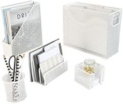 BLU MONACO 5 Piece White Desk Organizer Set - Desk Accessories - Mail Organizer, Sticky Note Holder, Pen Cup, Magazine File Holder, Hanging File Holder