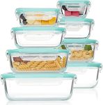 Vtopmart 8 Pack Glass Container Food Storage, Glass Meal Prep Containers with Lids, Airtight Lunch Boxes with Leak Proof Locking Lids, for Microwave, Oven, Freezer and Dishwasher, Green