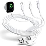 Upgraded Apple Watch Charger Cable, 4 in 2 iPhone Watch Charger Cable, Multi USB A/C Charging Cable, Magnetic Charging Cord for iWatch Series 8/7/6/SE/5/4, iPhone, Galaxy, Pixel, Android-4FT White