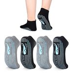 TENQUAN Womens & Mens Non-Slip Grip Socks for Yoga Pilates Martial Arts Fitness Dance Barre Anti-slip/Non-slip Full Toe Ankle Fall Prevention Slipper Socks (4 Pairs Black Grey)