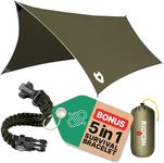 Rain Fly 12x10 Lightweight Survival Camping Tarp; 100% Waterproof; Makes a Great Backpacking Tarp or Hammock Shelter; Comes in Multiple Colors, Survival Bracelet Included; OD-Green