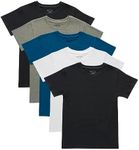 Hanes Boys' Big Originals Crewneck Undershirts Pack, Stretch Cotton, Assorted, 5-Pack, Black, Cargo Olive, Blue Oasis, White, Medium