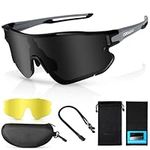 Odoland Polarized Cycling Glasses, Sports Sunglasses with Interchangeable Lense, UV 400 Protection, MTB Biking Baseball Running Sports Glasses for Men Women Youth, Black