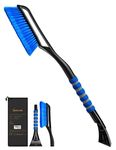 AstroAI 27" Snow Brush and Detachable Ice Scraper with Ergonomic Foam Grip for Cars, Trucks, SUVs (Heavy Duty ABS, PVC Brush, Blue)