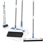 Myiosus Long Handled Dustpan and Brush Set, Broom and Dustpan Set with Comb Teeth, Upright Dust Pan and 180° Rotating Sweeping Brush for Home Kitchen Lobby Indoor Outdoor, White