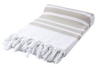 Cacala Turkish Hammam Towels - Traditional Peshtemal Design for Bathrooms, Beach, Sauna - Ultra-Soft, Fast-Drying, Absorbent 37x70 100% Cotton Beige, 31.5"" x 63""" (PES-BALIKSIRTI-BEIGE)