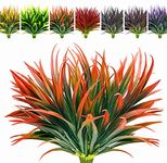 AUMVEYI 8 Pcs Outdoor Fake Plants UV Resistant Artificial Tall Grass Plants Faux Tropical Flowers Bushes Fall Winter Summer Planters Yard Patio Front Porch Décor Plastic Greenery Shrubs Decoration