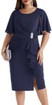 Hanna Nikole Plus Size Crew Neck Chiffon Cocktail Party Dress Mother of The Bride Dresses for Wedding Navy Blue 2XL