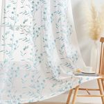 Sheer Curtains Floral Embroidery Blue 84 Inch Long Rod Pocket Lace Drapes for Living Room, Bedroom, 2 Panels, 52"x84", Semi Voile Pattern Outdoor Window Treatment Sets for Yard, Patio, Villa, Parlor.