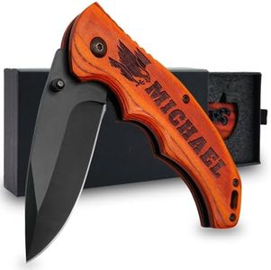 Amesuspes Custom Pocket Knife – Laser Engraved Pocket Knife Gift for Men, Personalized Knife for Camping, Hunting, Everyday Carry – 3.9-inch Stainless Steel Blade, 4.5-inch Rosewood Handle
