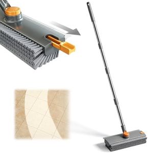 Floor Scrub Brush with Long Handle, Multiangle Swivel Right Angled Bristle Floor Scrubber Brush, Floor Scrub Brush Squeegee Broom for Cleaning for Tile Wall Deck Bathroom Garage Kitchen (Black)