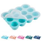 Baby Food Storage Container 9 Cups Silicone Baby Food Freezer Food Grade Silicone Perfect Food Container for Homemade ice Cube Tray with lid Baby Food Fruit Puree and Vegetables (Light Blue)