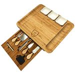 Carnivore Club Bamboo Cheese Board and Knife Set in Slide-Out Drawer - Charcuterie Platter for Meat, Cheese, Crackers and Wine - Comes with Cheese Knives, Ceramic Serving Bowls, and Slate Markers