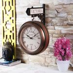 Ximdeco® Golden Plastic Wooden Pattern Replica Dual Side Victoria Station Wall Clock Hanging Style Platform Railway Clock Home Decor (Copper) (Length 33 cm, Width 10 cm)