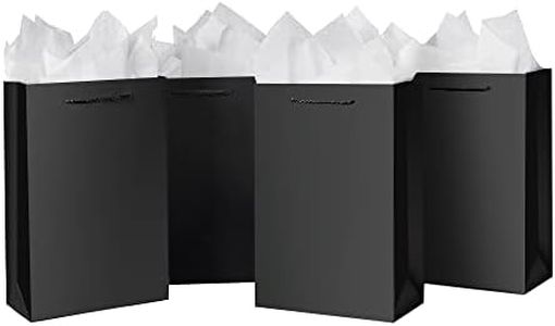 SHIPKEY 10 Pcs Luxury Black Bags with Tissue Paper, Gift Bags for Men, Groomsmen Proposal Bags 8x4x11 Inches Kraft Paper Bags with Handles Bulk | Black Paper Bags, Black Gift Bags