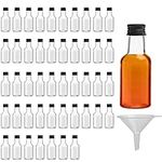 Belle Vous Mini Liquor Bottles (48 Pack) - Reusable Plastic 25ml (0.85 fl oz) Empty Spirit Bottle with Black Screw Cap, Liquid Funnel for Easy Pouring, Filling - Miniature Bottles - Weddings & Parties