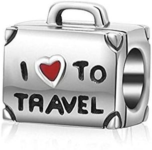 Paiyuan charms I Love to Travel Charms 925 Sterling Silver Travel Around The World Charm for European Bracelet (Suitcase)