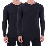 LANBAOSI 2 Pack Men's Thermal Underwear Tops Winter Warm Long Sleeve Body Warmer Soft Baselayer T-Shirt Black