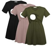 Bearsland Womens 3 Packs V Neck Nursing Tops Maternity Breastfeeding Shirts,Black+ArmyGreen+Brown,S