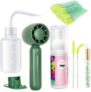 Buqikma Lash Shampoo Kit - Eyelash Extension Cleanser for Extensions 60ML with Rechargeable Handheld Lash Fan Dryer Mascara Brush Rinse Bottle Makeup Cleansing Foam for Lash Care