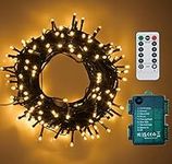 50 LED Dark Green Cable Battery Operated Fairy Lights, Waterproof Indoor/Outdoor String Fairy Lights with Remote Control for Xmas Tree, Garden, Party