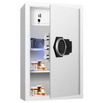 home safe box RETLLAS Wall Mounted Medicine Cabinet. All-Steel Wall Cabinet Medicine Safe Box, With Removable Shelf, LED Light, Digital Keyboard for Home,Hotel,Office. (MD650UD)