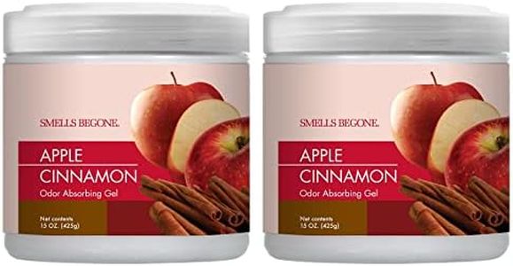 SMELLS BEGONE Air Freshener Odor Absorber Gel - 15 oz, Pack of 2 - Absorbs and Eliminates Odor in Pet Areas, Bathrooms, Cars, & Boats - Made with Essential Oils - Apple Cinnamon Scent