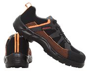 Karam Flytex FS210 Safety Shoes for Men | Sporty Design, Lightweight with Single Density | Antistatic, Antislip, Oil & Heat Resistant with Fiber Toe | Grey & Orange | Size-06