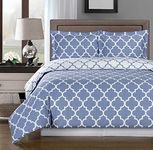 Periwinkle and White Meridian King/Cal-King 3-Piece Duvet-Cover-Set, 100% Cotton 300 TC