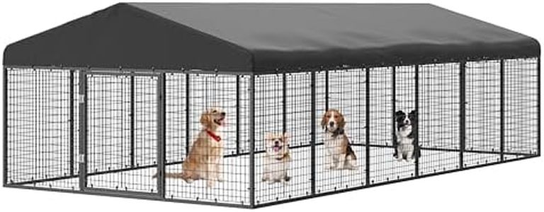 Petony Large Outdoor Dog Enclosure,Heavy Duty Dog Cage with Roof,Galvanized Steel Dog Kennel Fence with Double Safety Locks(19.68'x 9.84')