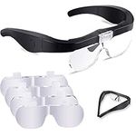 OBOVO Head Magnifier Glasses with 2 LED Lights, USB Charging Handsfree Magnifying Eyeglasses for Reading Craft Watch Repair Hobby, Detachable Lenses 1.5X, 2.5X, 3.5X,5X