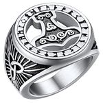 FaithHeart Vintage Mjolnir Jewelry Viking Thors Hammer Rings Stainless Steel Mens Biker Ring Greek Mythology Rings Size Z+3