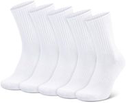 Zuimei 5 Pairs White Sports Socks Mens Cushioned Socks Cotton Socks for Women UK 5-9 Plain Running Socks Breathable Crew Socks For Workout Training Hiking Walking