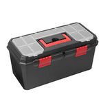 Hardys Heavy Duty Small Plastic Tool Box - Multiple Compartment Toolbox Organiser with Removable Tote Tray - Tool Chest Storage Box, 7 Compartment Box for Fixings, Hand Tools (19")