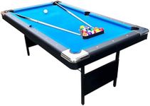 6ft Folding Leg Pool Table - Black Frame with Blue Cloth - Inc Accessories.