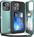 TORU CX Slim for iPhone 15 Case Wallet | Protective Shockproof Heavy Duty Cover with Hidden Card Holder & Card Slot | Mirror & Wrist Strap Included - Green