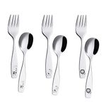 ANNOVA Kids Silverware 6 Pieces Children's Safe Flatware Set Stainless Steel - 3 x Children Forks, 3 x Dinner Spoon, Toddler Utensils, for Lunchbox (Safari Animals Etched Elephant, Giraffe, Lion)