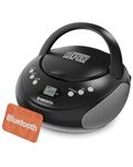 Portable Bluetooth CD Boombox with FM radio | CD, CD-R, CD-RW | 30 Presets | Easy Controls, LED Display, Headphone Jack | OAKCASTLE CD250 (Black)